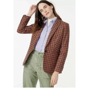 J Crew Blazer Parke English Moon Wool in Pink Mustard Houndstooth